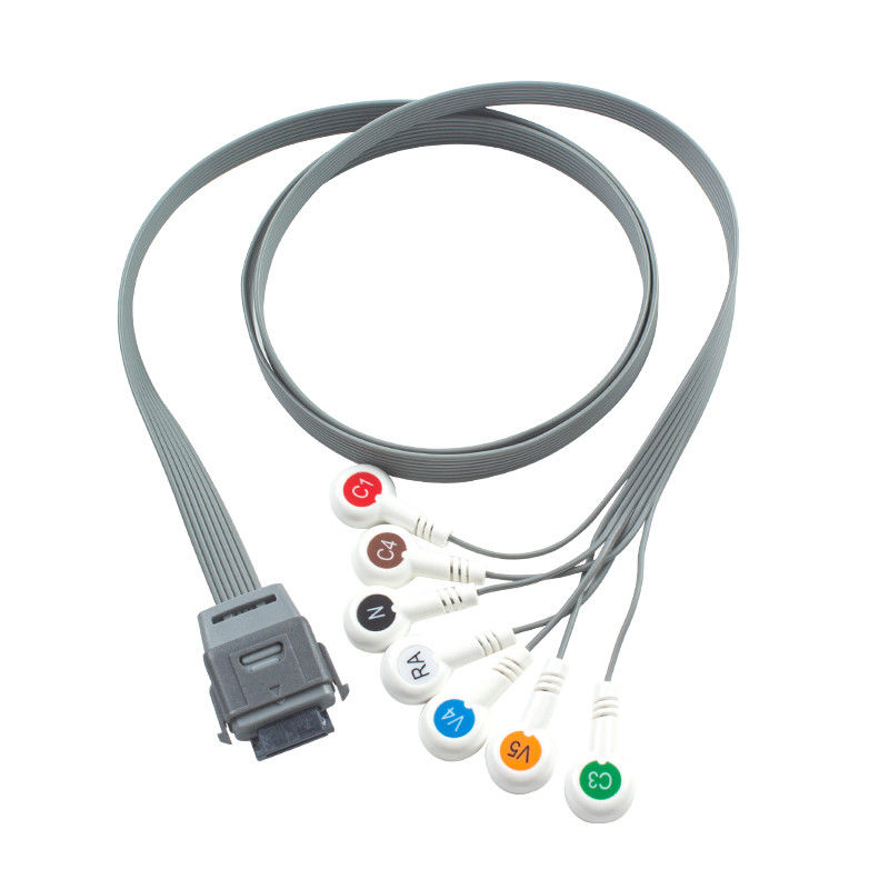 7Lead ECG Holter Cable TPU Matériau IEC Snap Compatible pour le dispositif biomédical Edan