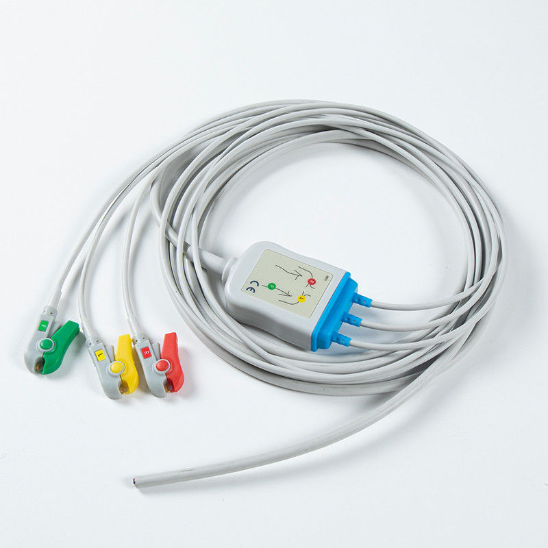 1m 3,0 de diamètre câble ECG semi-finis 3Lead IEC Grabber sans connecteur avec une durée de conservation de 24 mois