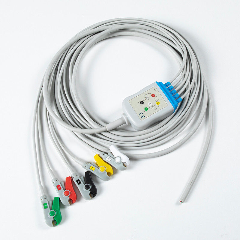 Cable électrocardiogrammique semi-finit sans connecteur 5Lead Grabber IEC 2.5m 5.0 Diamètre
