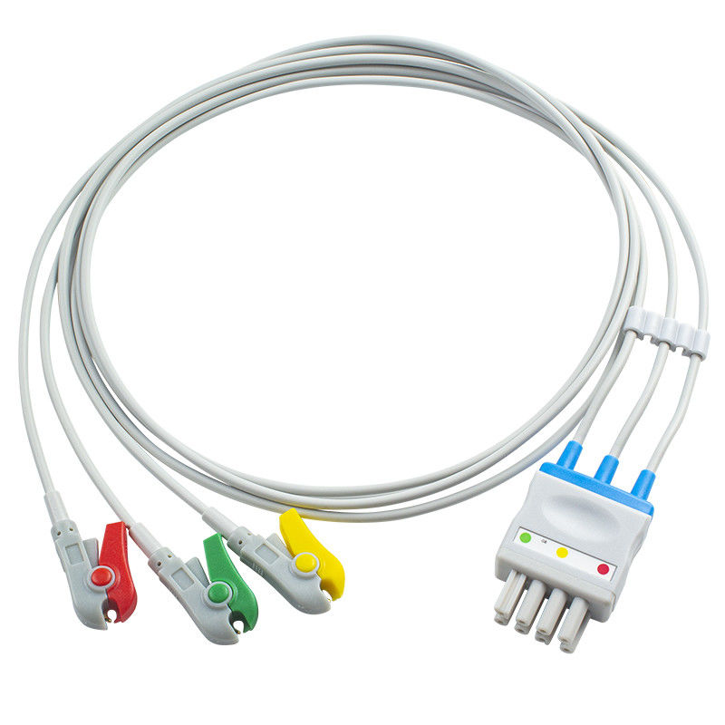Le câble BR-906P BR-903PA K911A de Nihon Kohden ECG a placé l'agrafe d'agrippeur de 3 avances pour conjuguer 4 Pin Connector